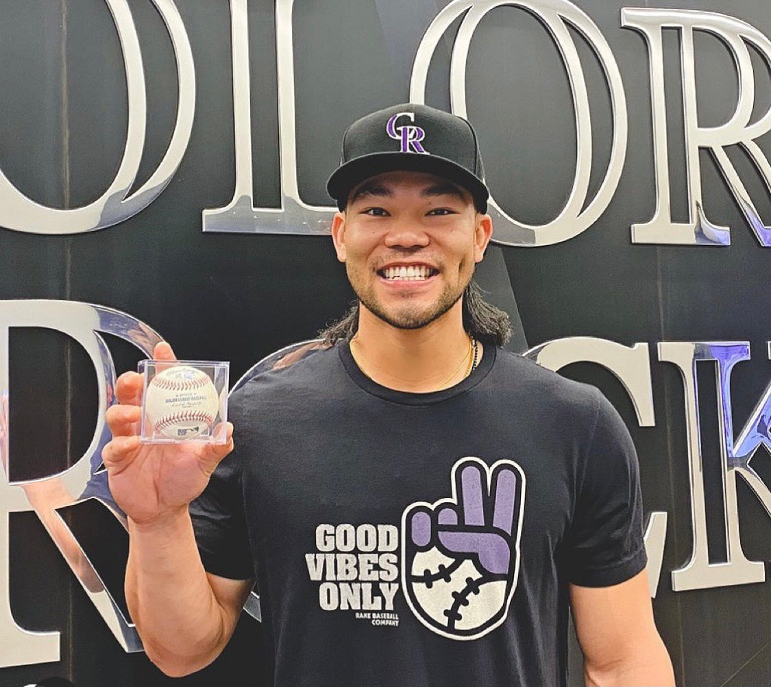 connor joe good vibes only t-shirt rake baseball ,colorado rockies, rake baseball clothing, Good Vibes Only Colorado, good vibes only purple, connor joe colorado, good vibes clothing