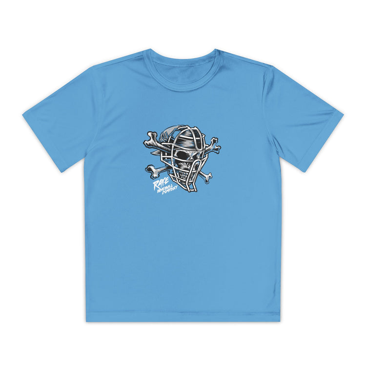 Kids Catcher's Skull Dry Fit Tee - Rake Baseball Company - RAKE BASEBALL | BASEBALL T-SHIRT | BASEBALL CLOTHING | GOOD VIBES ONLY