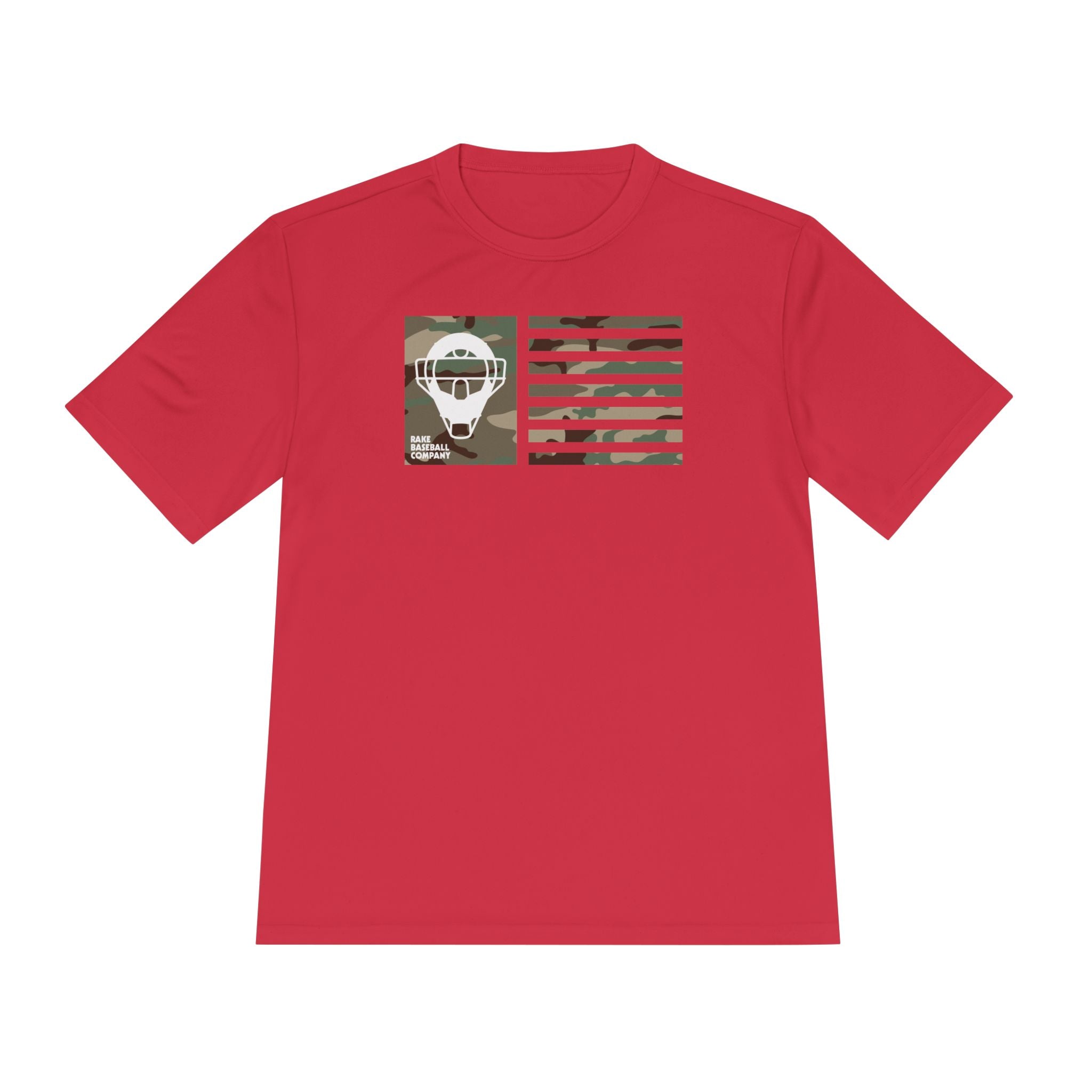 Camo Catcher's Mask Flag Dry Fit Tee - Rake Baseball Company - RAKE BASEBALL | BASEBALL T-SHIRT | BASEBALL CLOTHING | GOOD VIBES ONLY