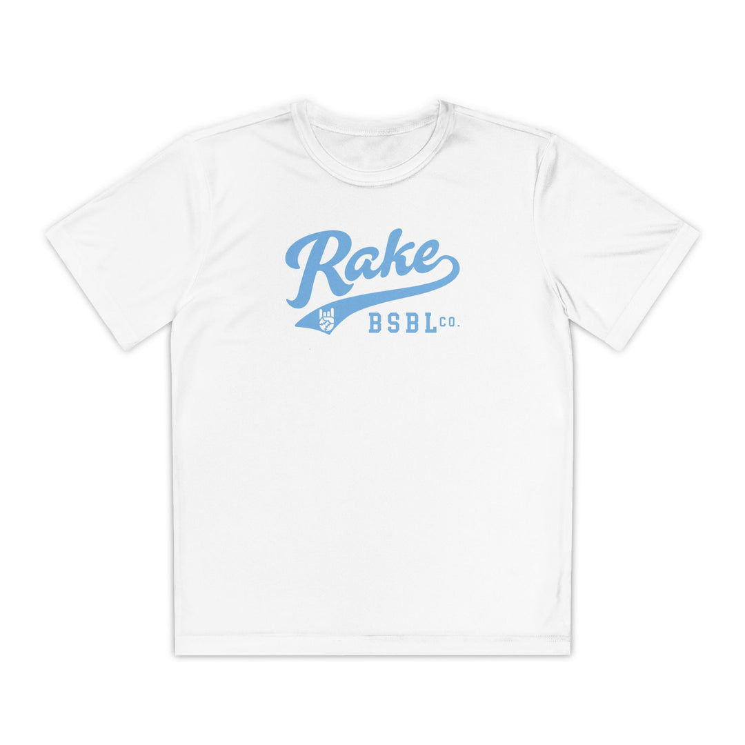 Kids Rake Light Blue Script Dry Fit Tee