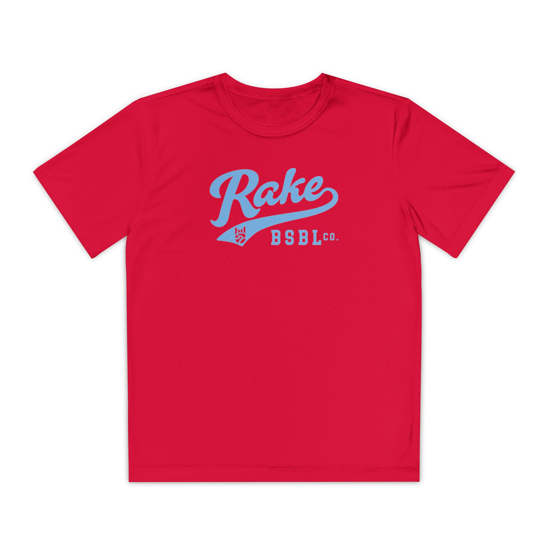 Kids Rake Light Blue Script Dry Fit Tee