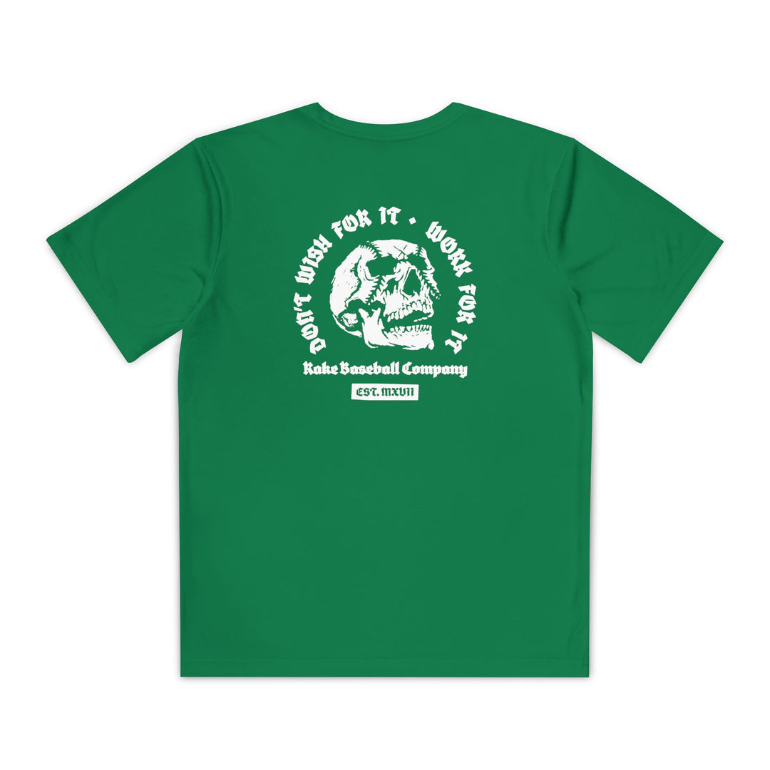 Kids Skull Work For It Dry Fit Tee - Rake Baseball Company - RAKE BASEBALL | BASEBALL T-SHIRT | BASEBALL CLOTHING | GOOD VIBES ONLY