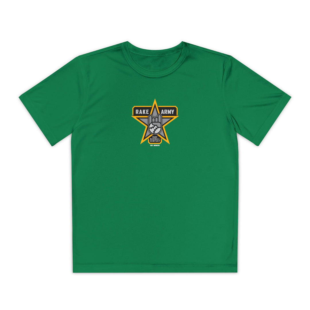 Kids Rake Army Dry Fit Tee - Rake Baseball Company - RAKE BASEBALL | BASEBALL T-SHIRT | BASEBALL CLOTHING | GOOD VIBES ONLY