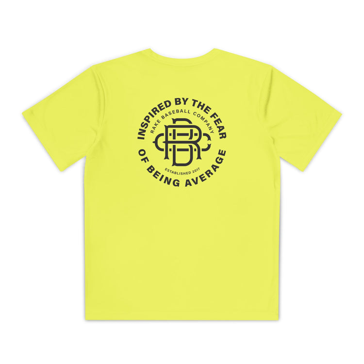 Kids Fear of Being Average Dry Fit Tee - Rake Baseball Company - RAKE BASEBALL | BASEBALL T-SHIRT | BASEBALL CLOTHING | GOOD VIBES ONLY