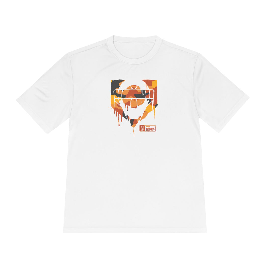 Catcher's Orange Camo Drip Dry Fit Tee - Rake Baseball Company - RAKE BASEBALL | BASEBALL T-SHIRT | BASEBALL CLOTHING | GOOD VIBES ONLY