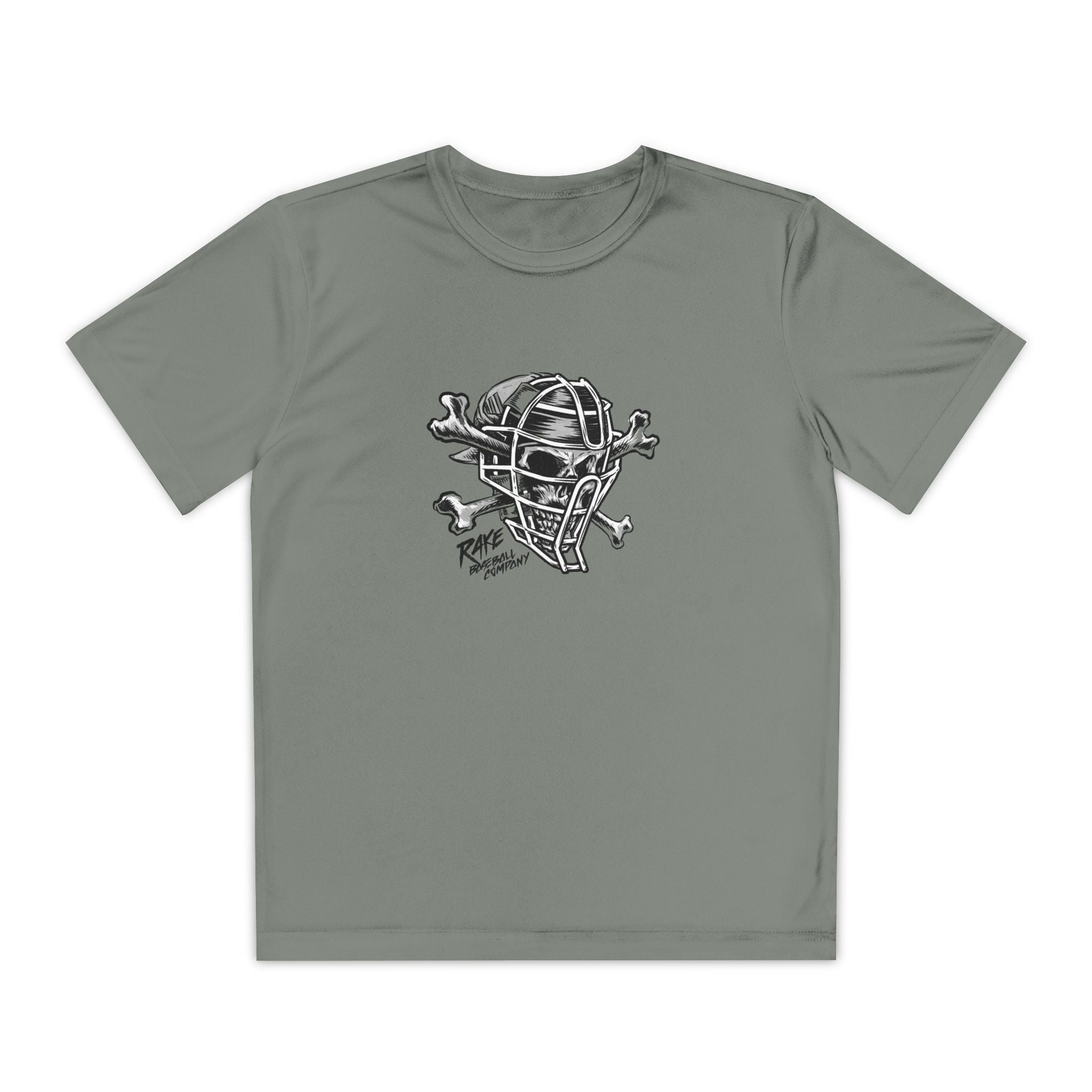 Kids Catcher's Skull Dry Fit Tee - Rake Baseball Company - RAKE BASEBALL | BASEBALL T-SHIRT | BASEBALL CLOTHING | GOOD VIBES ONLY