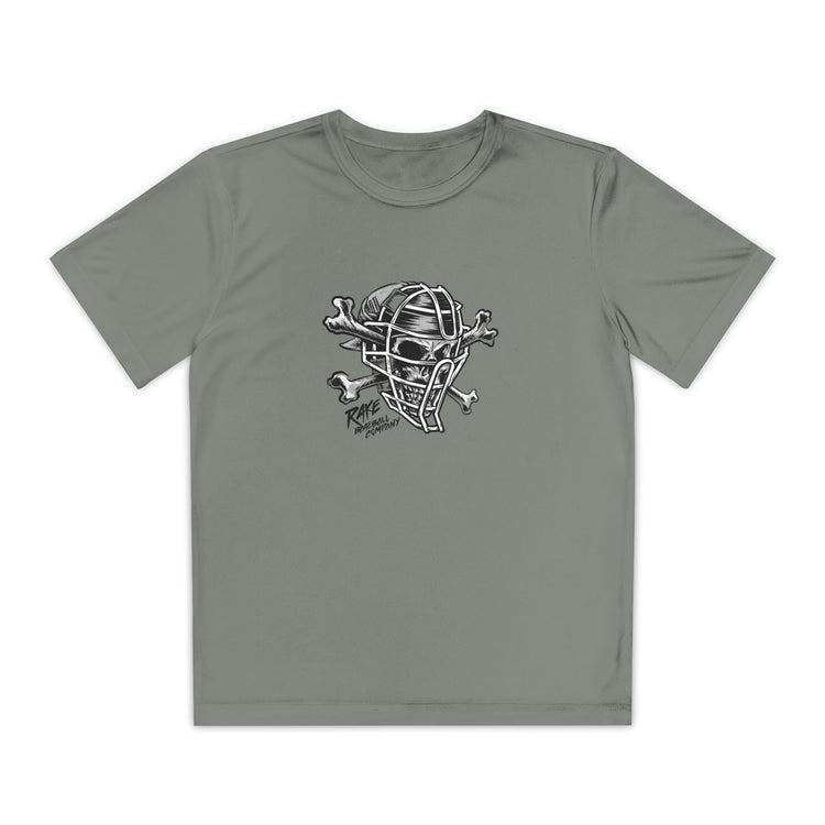 Kids Catcher's Skull Dry Fit Tee - Rake Baseball Company - RAKE BASEBALL | BASEBALL T-SHIRT | BASEBALL CLOTHING | GOOD VIBES ONLY