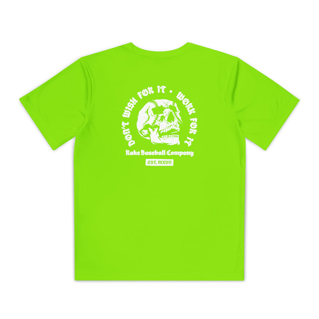 Kids Skull Work For It Dry Fit Tee - Rake Baseball Company - RAKE BASEBALL | BASEBALL T-SHIRT | BASEBALL CLOTHING | GOOD VIBES ONLY