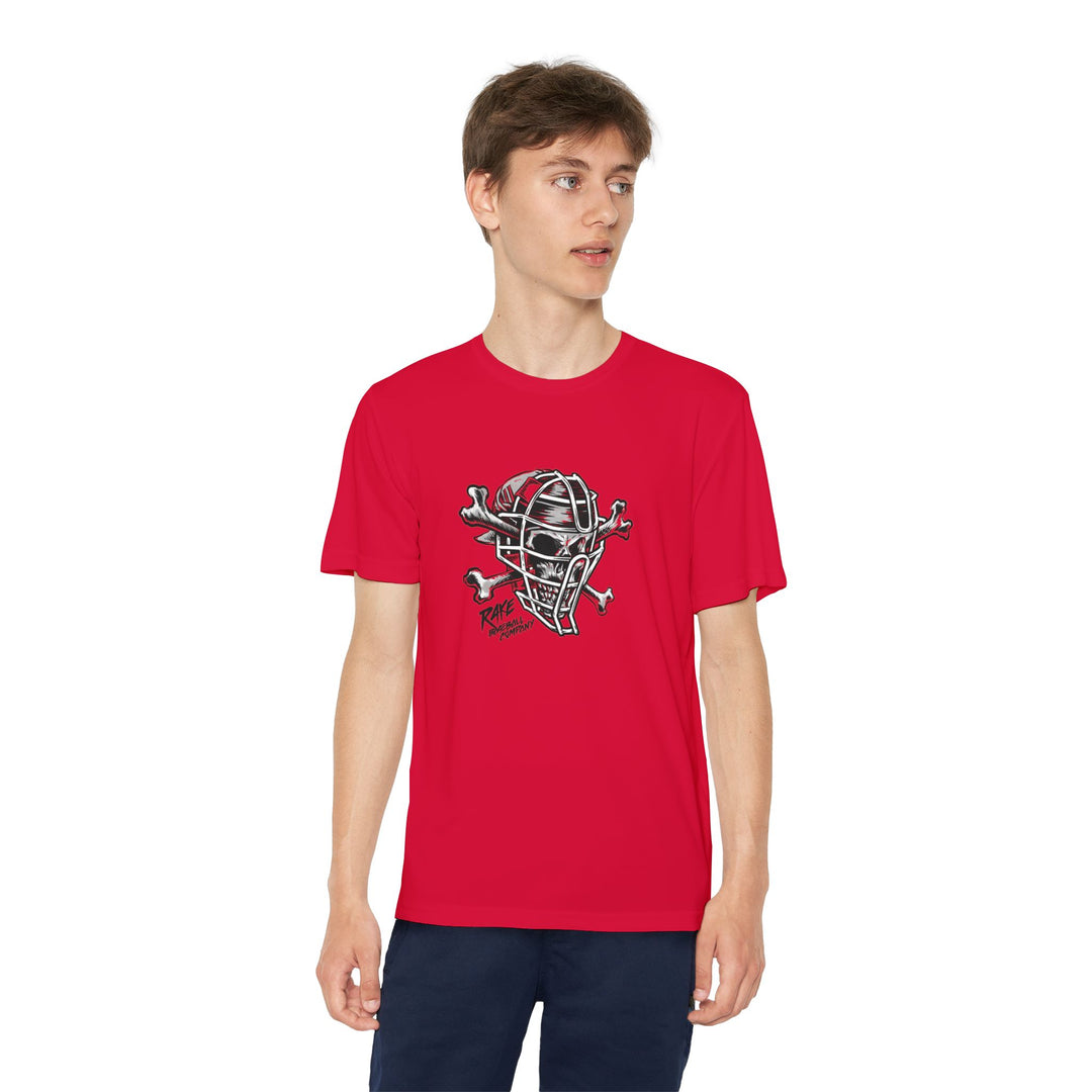 Kids Catcher's Skull Dry Fit Tee - Rake Baseball Company - RAKE BASEBALL | BASEBALL T-SHIRT | BASEBALL CLOTHING | GOOD VIBES ONLY