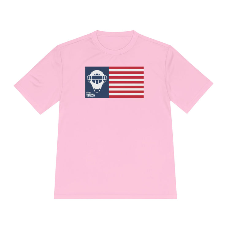 Catcher's Mask Flag Dry Fit Tee - Rake Baseball Company - RAKE BASEBALL | BASEBALL T-SHIRT | BASEBALL CLOTHING | GOOD VIBES ONLY