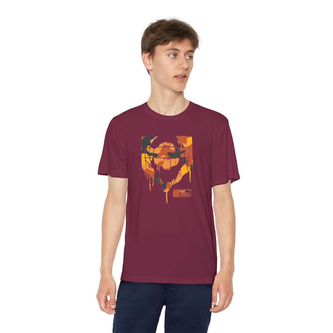 Kids Catcher's Drip Orange Camo Dry Fit Tee - Rake Baseball Company - RAKE BASEBALL | BASEBALL T-SHIRT | BASEBALL CLOTHING | GOOD VIBES ONLY