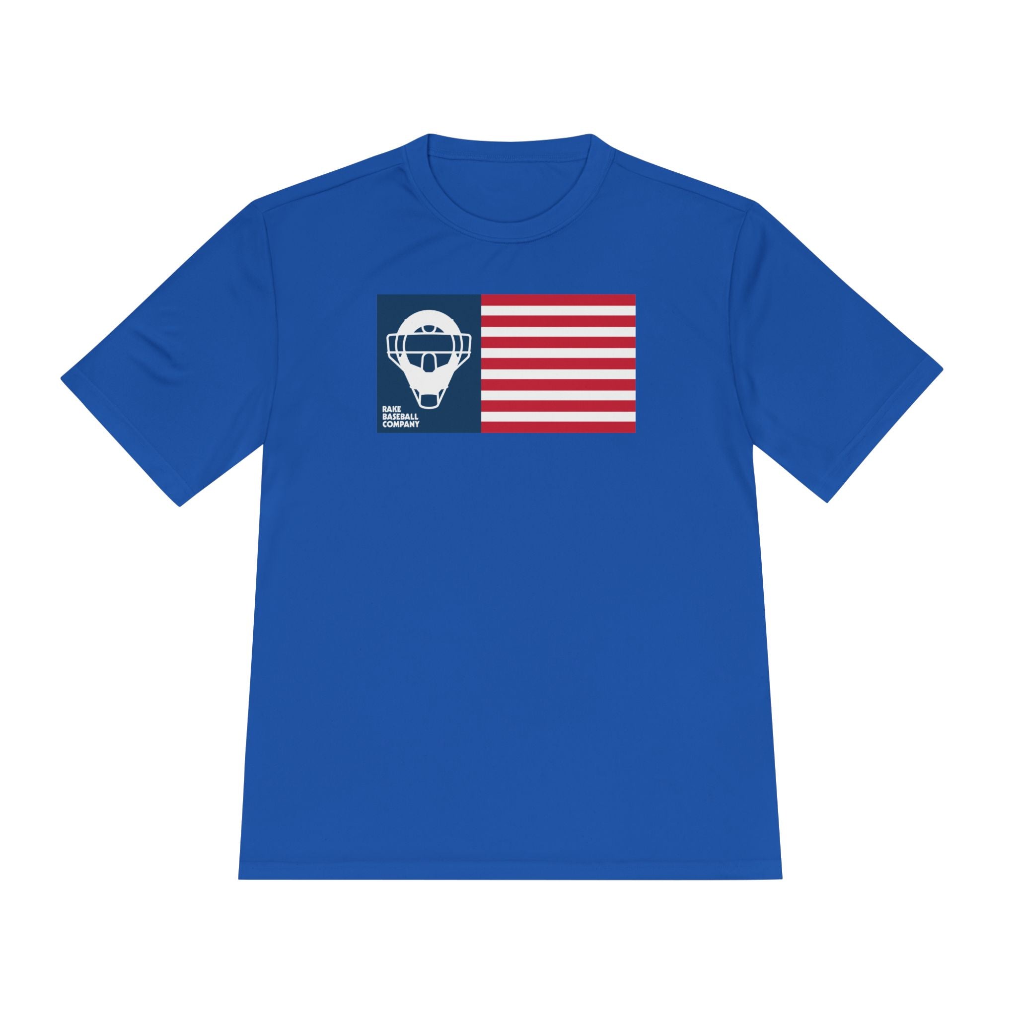 Catcher's Mask Flag Dry Fit Tee - Rake Baseball Company - RAKE BASEBALL | BASEBALL T-SHIRT | BASEBALL CLOTHING | GOOD VIBES ONLY
