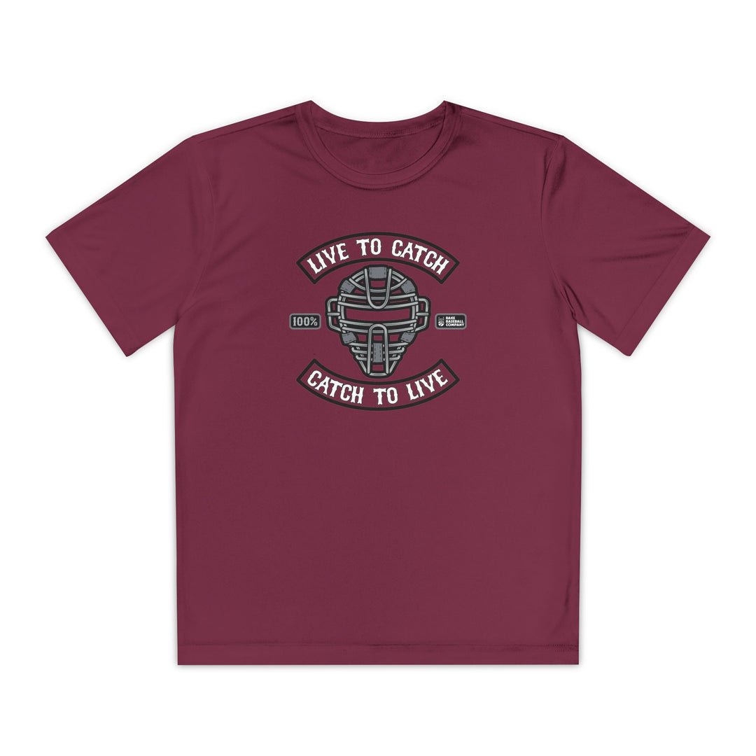 Kids Live To Catch Dry Fit Tee - Rake Baseball Company - RAKE BASEBALL | BASEBALL T-SHIRT | BASEBALL CLOTHING | GOOD VIBES ONLY