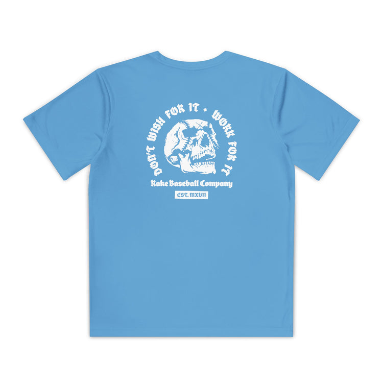 Kids Skull Work For It Dry Fit Tee - Rake Baseball Company - RAKE BASEBALL | BASEBALL T-SHIRT | BASEBALL CLOTHING | GOOD VIBES ONLY