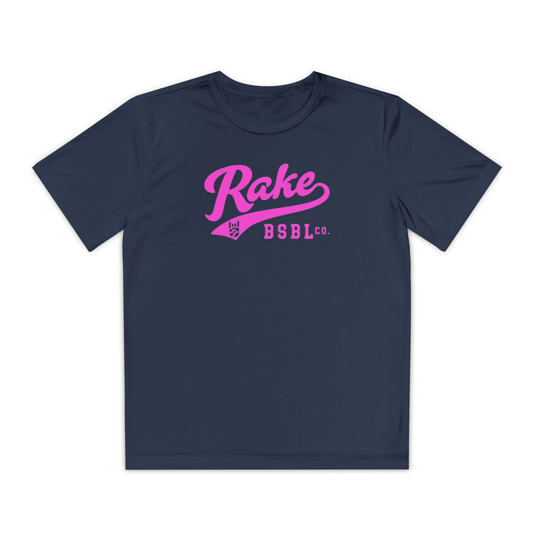 Kids Rake Pink Script Dry Fit Tee - Rake Baseball Company - RAKE BASEBALL | BASEBALL T-SHIRT | BASEBALL CLOTHING | GOOD VIBES ONLY