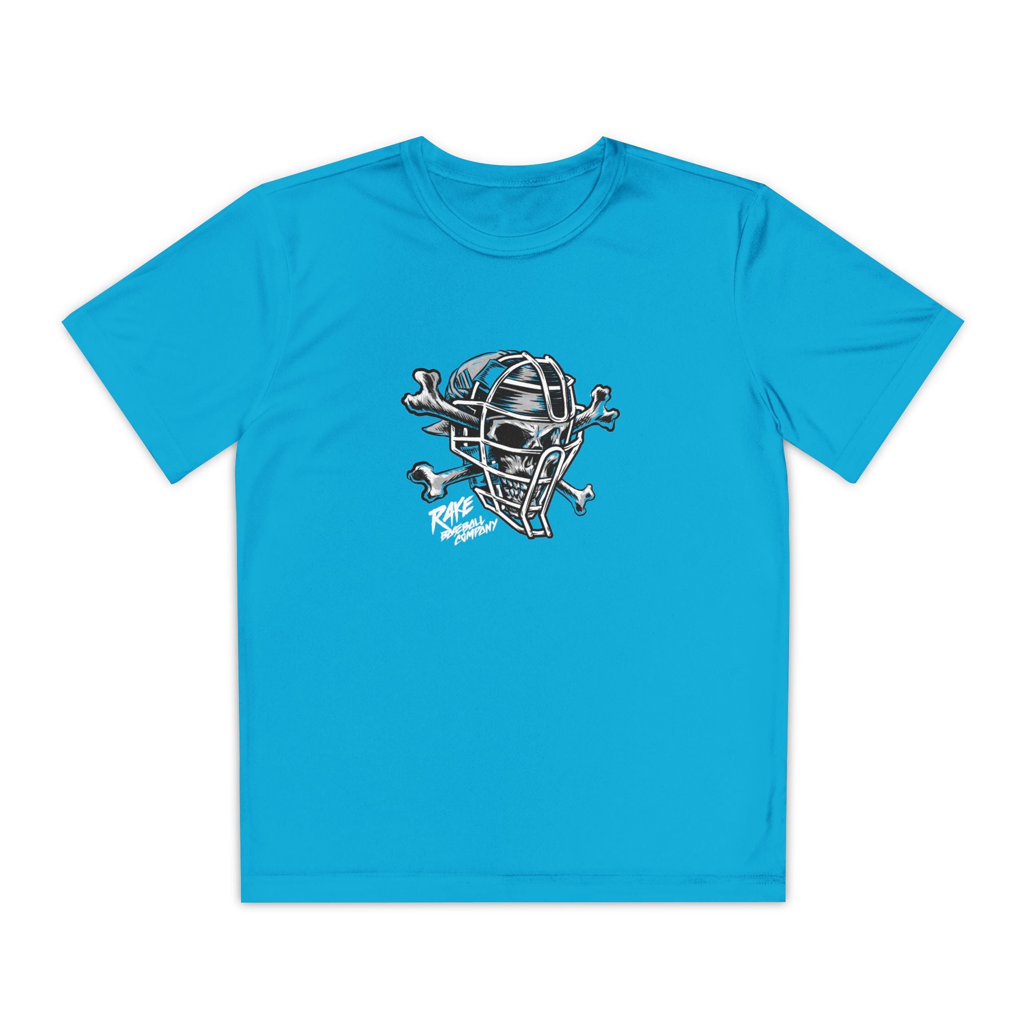 Kids Catcher's Skull Dry Fit Tee - Rake Baseball Company - RAKE BASEBALL | BASEBALL T-SHIRT | BASEBALL CLOTHING | GOOD VIBES ONLY