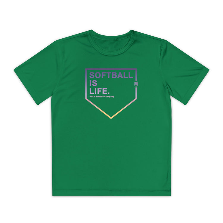 Kids Softball Is Life Dry Fit Tee - Rake Baseball Company - RAKE BASEBALL | BASEBALL T-SHIRT | BASEBALL CLOTHING | GOOD VIBES ONLY