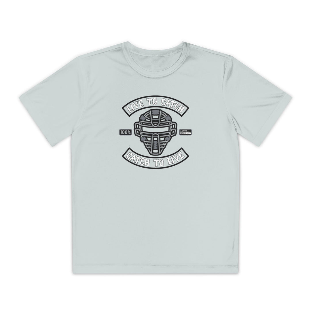 Kids Live To Catch Dry Fit Tee - Rake Baseball Company - RAKE BASEBALL | BASEBALL T-SHIRT | BASEBALL CLOTHING | GOOD VIBES ONLY