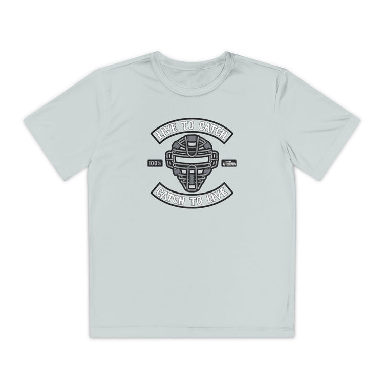 Kids Live To Catch Dry Fit Tee - Rake Baseball Company - RAKE BASEBALL | BASEBALL T-SHIRT | BASEBALL CLOTHING | GOOD VIBES ONLY