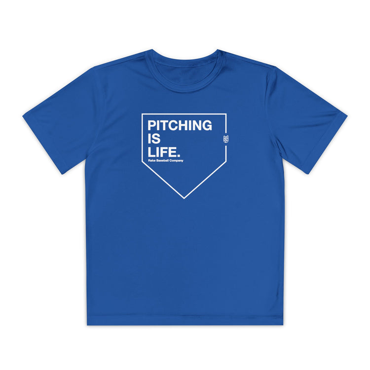Kids Pitching Is Life Dry Fit Tee - Rake Baseball Company - RAKE BASEBALL | BASEBALL T-SHIRT | BASEBALL CLOTHING | GOOD VIBES ONLY