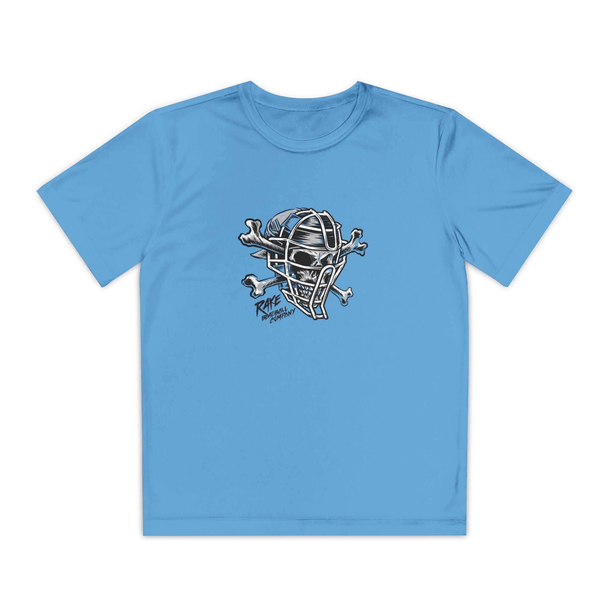 Kids Catcher's Skull Dry Fit Tee - Rake Baseball Company - RAKE BASEBALL | BASEBALL T-SHIRT | BASEBALL CLOTHING | GOOD VIBES ONLY