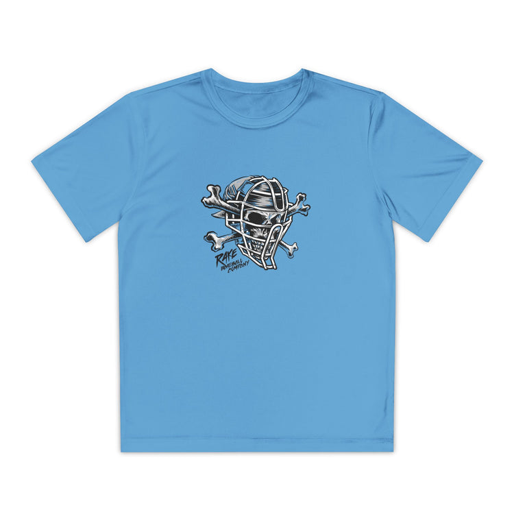 Kids Catcher's Skull Dry Fit Tee - Rake Baseball Company - RAKE BASEBALL | BASEBALL T-SHIRT | BASEBALL CLOTHING | GOOD VIBES ONLY