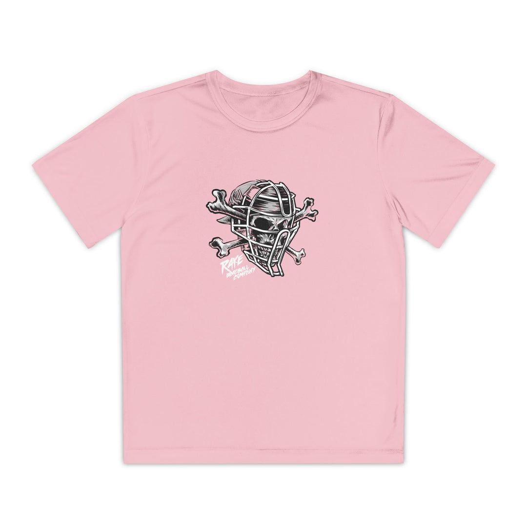 Kids Catcher's Skull Dry Fit Tee - Rake Baseball Company - RAKE BASEBALL | BASEBALL T-SHIRT | BASEBALL CLOTHING | GOOD VIBES ONLY