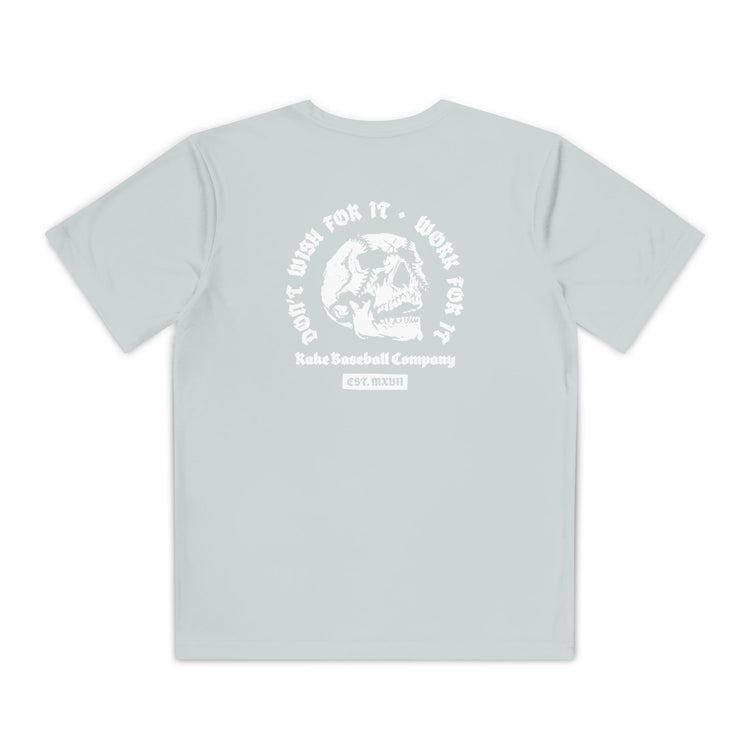 Kids Skull Work For It Dry Fit Tee - Rake Baseball Company - RAKE BASEBALL | BASEBALL T-SHIRT | BASEBALL CLOTHING | GOOD VIBES ONLY