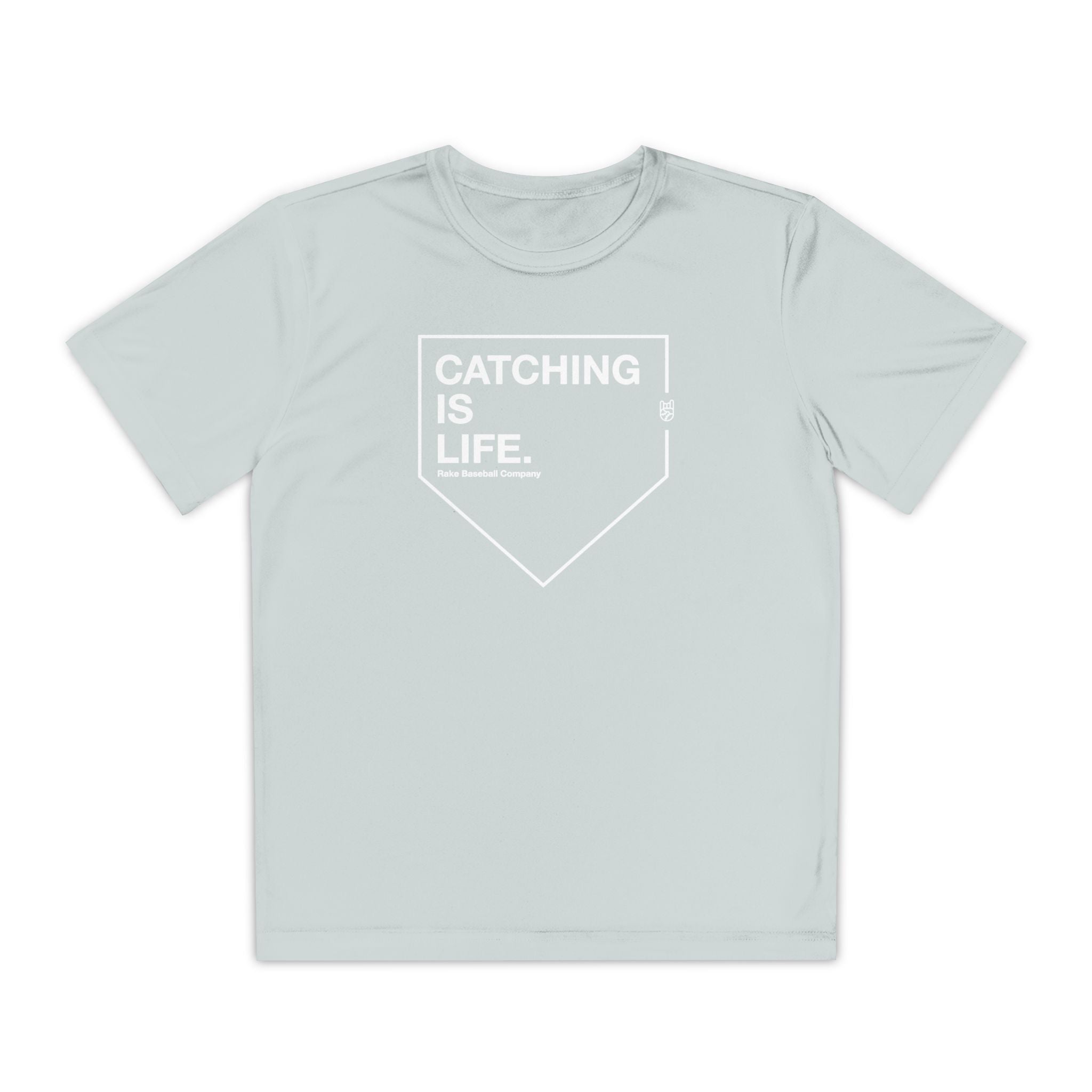 Kids Catching Is Life Dry Fit Tee - Rake Baseball Company - RAKE BASEBALL | BASEBALL T-SHIRT | BASEBALL CLOTHING | GOOD VIBES ONLY