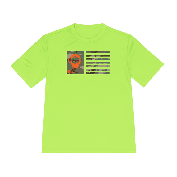 Orange Camo Catcher's Mask Flag Dry Fit Tee - Rake Baseball Company - RAKE BASEBALL | BASEBALL T-SHIRT | BASEBALL CLOTHING | GOOD VIBES ONLY