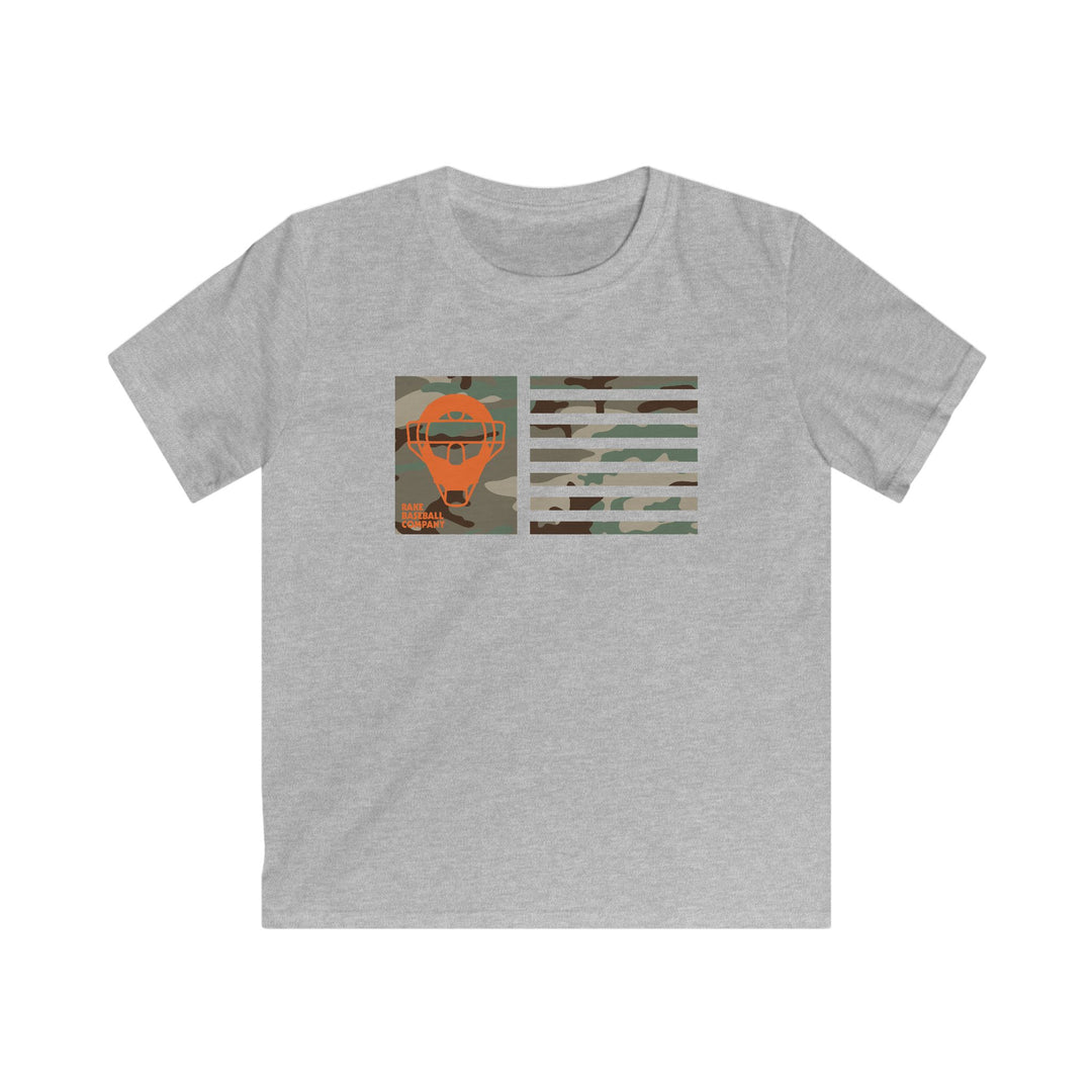 Kids Orange Camo Catcher's Mask Flag Tee