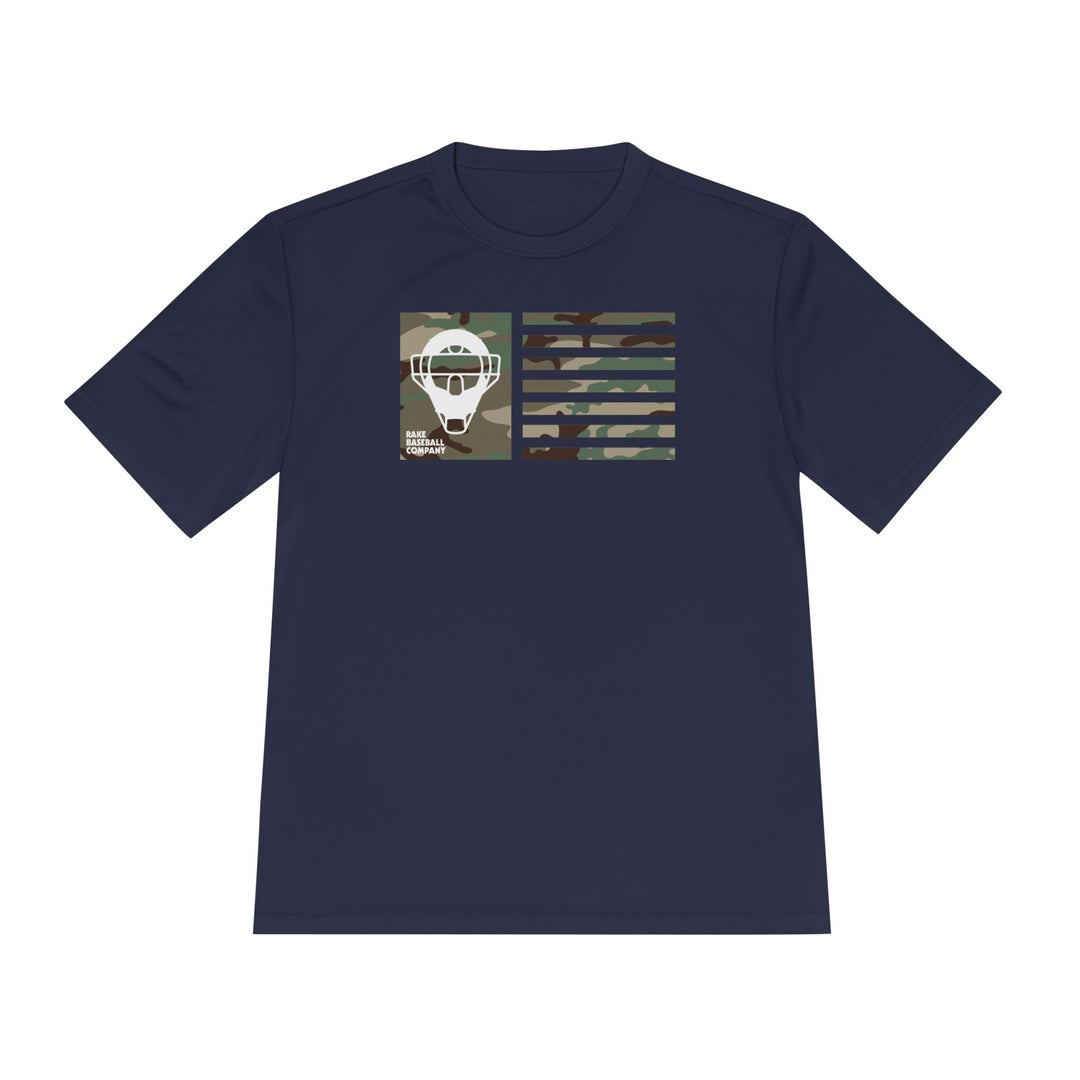 Camo Catcher's Mask Flag Dry Fit Tee - Rake Baseball Company - RAKE BASEBALL | BASEBALL T-SHIRT | BASEBALL CLOTHING | GOOD VIBES ONLY