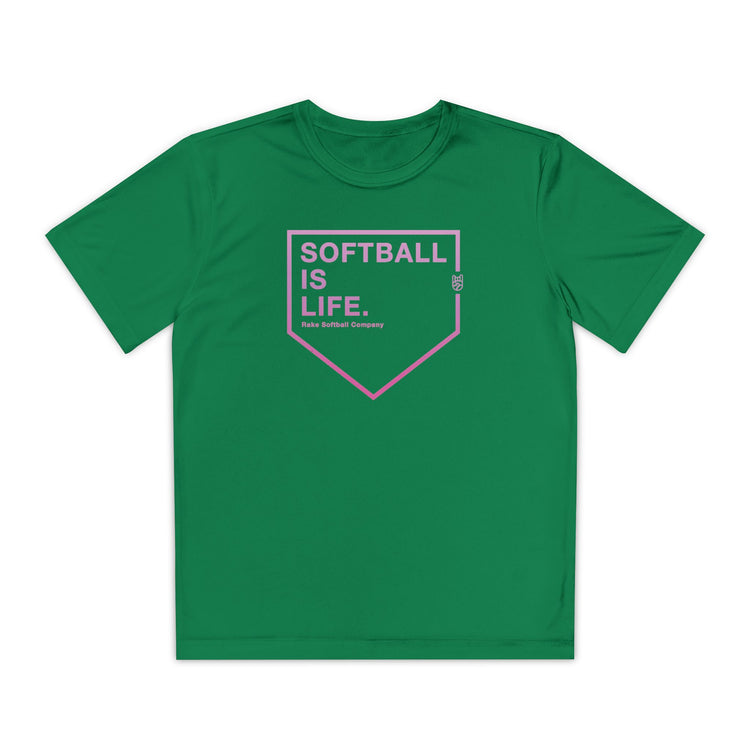 Kids Softball Is Life Dry Fit Tee - Rake Baseball Company - RAKE BASEBALL | BASEBALL T-SHIRT | BASEBALL CLOTHING | GOOD VIBES ONLY