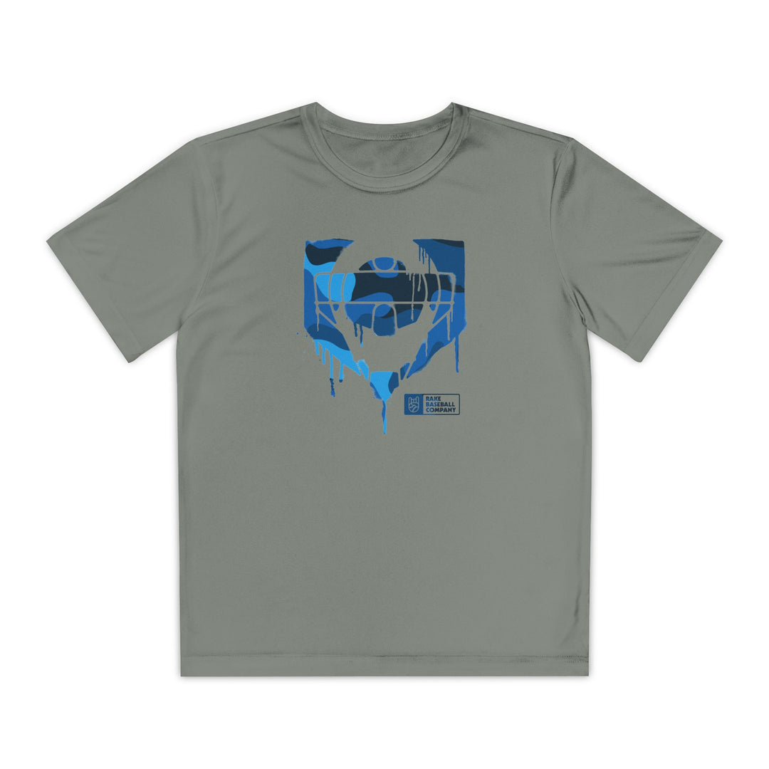 Kids Catcher's Drip Blue Camo Dry Fit Tee - Rake Baseball Company - RAKE BASEBALL | BASEBALL T-SHIRT | BASEBALL CLOTHING | GOOD VIBES ONLY