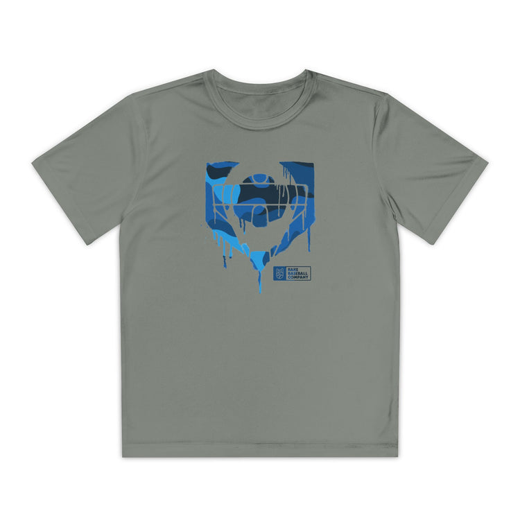 Kids Catcher's Drip Blue Camo Dry Fit Tee - Rake Baseball Company - RAKE BASEBALL | BASEBALL T-SHIRT | BASEBALL CLOTHING | GOOD VIBES ONLY