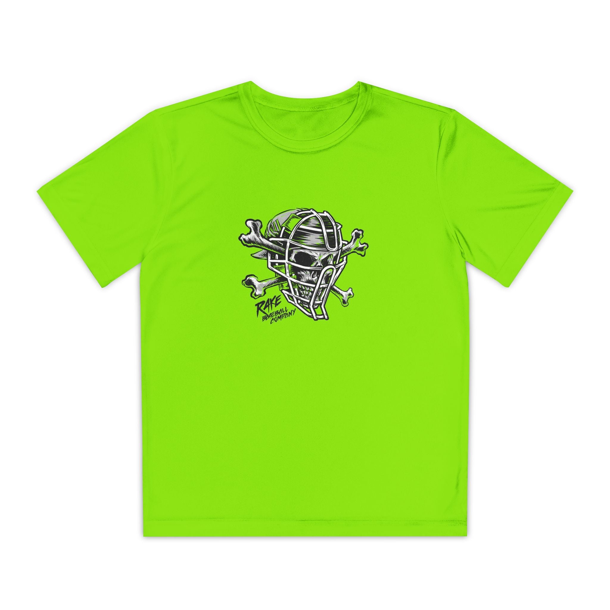 Kids Catcher's Skull Dry Fit Tee - Rake Baseball Company - RAKE BASEBALL | BASEBALL T-SHIRT | BASEBALL CLOTHING | GOOD VIBES ONLY