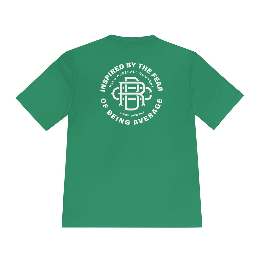 Fear of Being Average Dry Fit Tee - Rake Baseball Company - RAKE BASEBALL | BASEBALL T-SHIRT | BASEBALL CLOTHING | GOOD VIBES ONLY