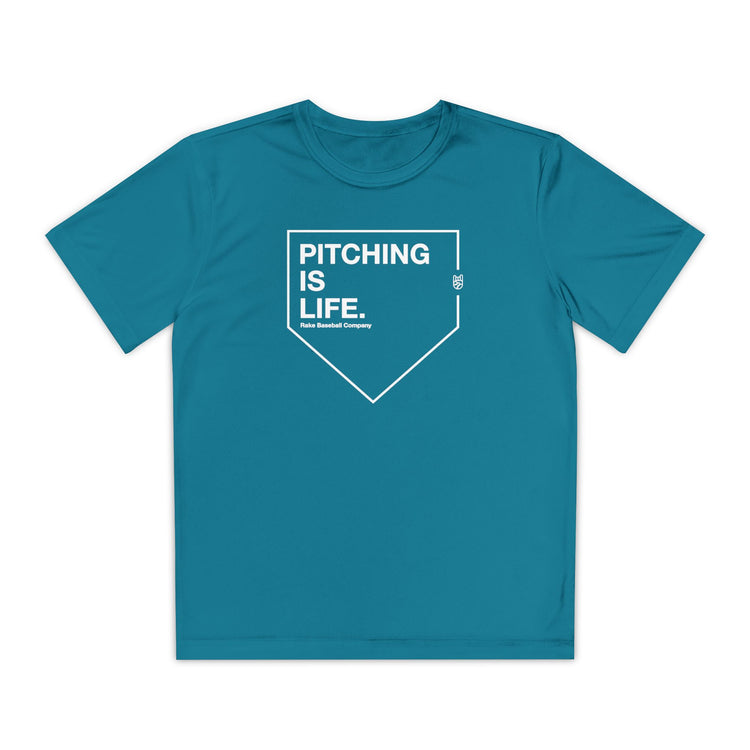 Kids Pitching Is Life Dry Fit Tee - Rake Baseball Company - RAKE BASEBALL | BASEBALL T-SHIRT | BASEBALL CLOTHING | GOOD VIBES ONLY