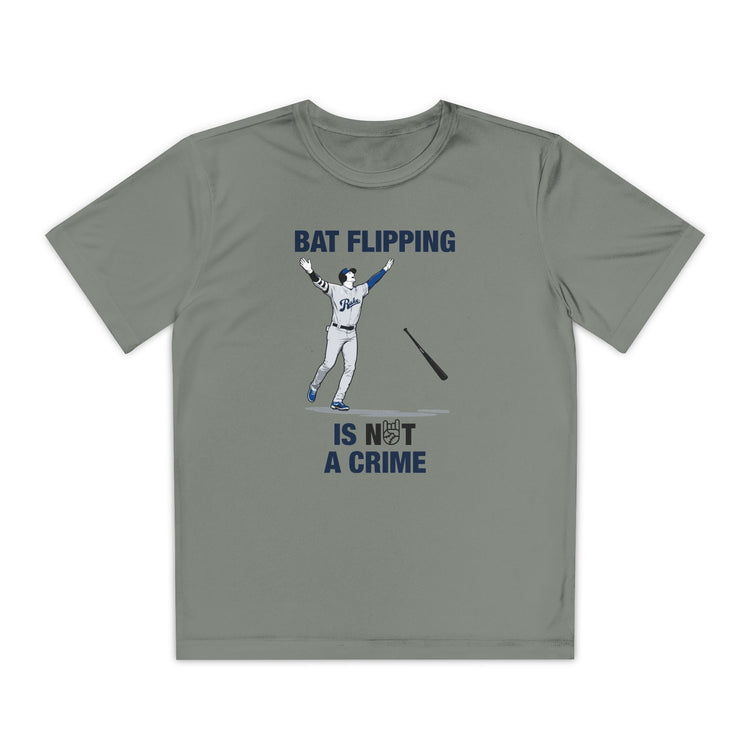 Kids Bat Flipping Is Not A Crime Dry Fit Tee - Rake Baseball Company - RAKE BASEBALL | BASEBALL T-SHIRT | BASEBALL CLOTHING | GOOD VIBES ONLY