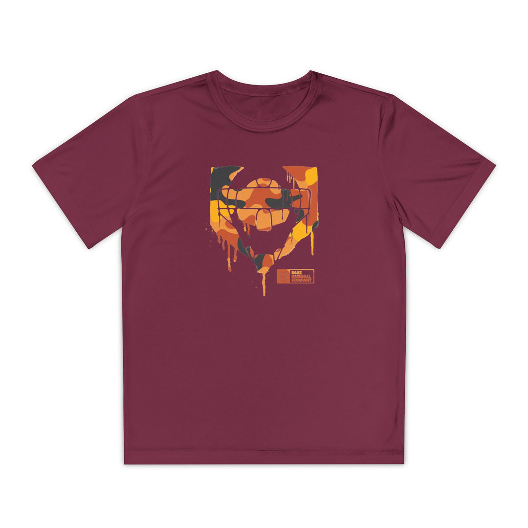 Kids Catcher's Drip Orange Camo Dry Fit Tee - Rake Baseball Company - RAKE BASEBALL | BASEBALL T-SHIRT | BASEBALL CLOTHING | GOOD VIBES ONLY