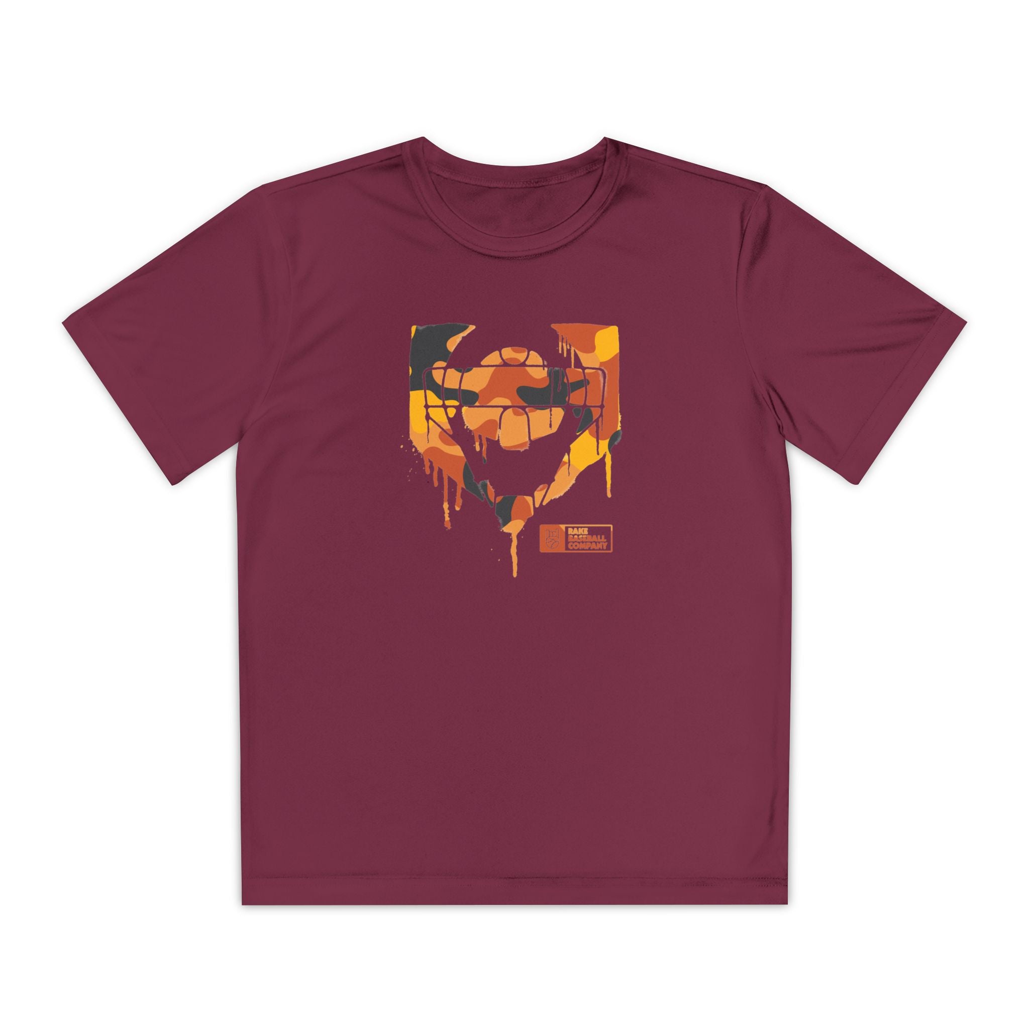 Kids Catcher's Drip Orange Camo Dry Fit Tee - Rake Baseball Company - RAKE BASEBALL | BASEBALL T-SHIRT | BASEBALL CLOTHING | GOOD VIBES ONLY