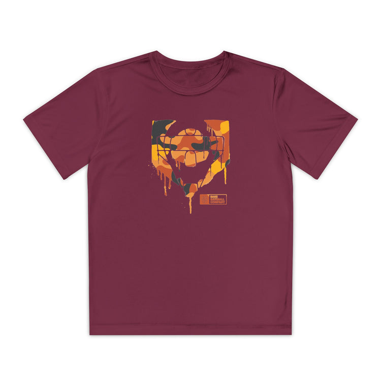 Kids Catcher's Drip Orange Camo Dry Fit Tee - Rake Baseball Company - RAKE BASEBALL | BASEBALL T-SHIRT | BASEBALL CLOTHING | GOOD VIBES ONLY