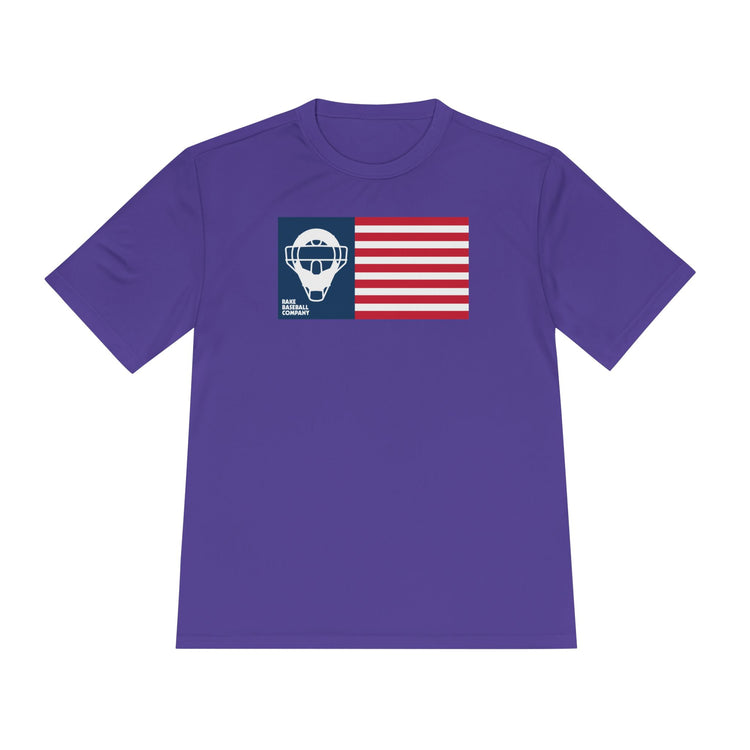 Catcher's Mask Flag Dry Fit Tee - Rake Baseball Company - RAKE BASEBALL | BASEBALL T-SHIRT | BASEBALL CLOTHING | GOOD VIBES ONLY
