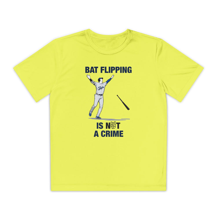 Kids Bat Flipping Is Not A Crime Dry Fit Tee - Rake Baseball Company - RAKE BASEBALL | BASEBALL T-SHIRT | BASEBALL CLOTHING | GOOD VIBES ONLY