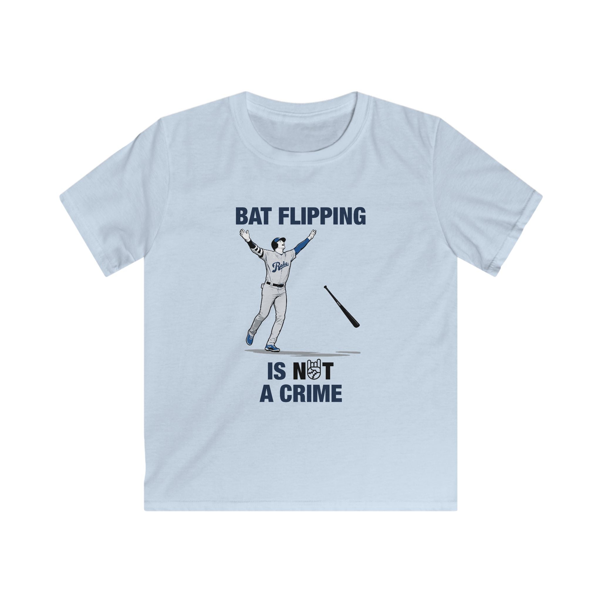 Kids Bat Flipping Is Not A Crime Tee - Rake Baseball Company - RAKE BASEBALL | BASEBALL T-SHIRT | BASEBALL CLOTHING | GOOD VIBES ONLY