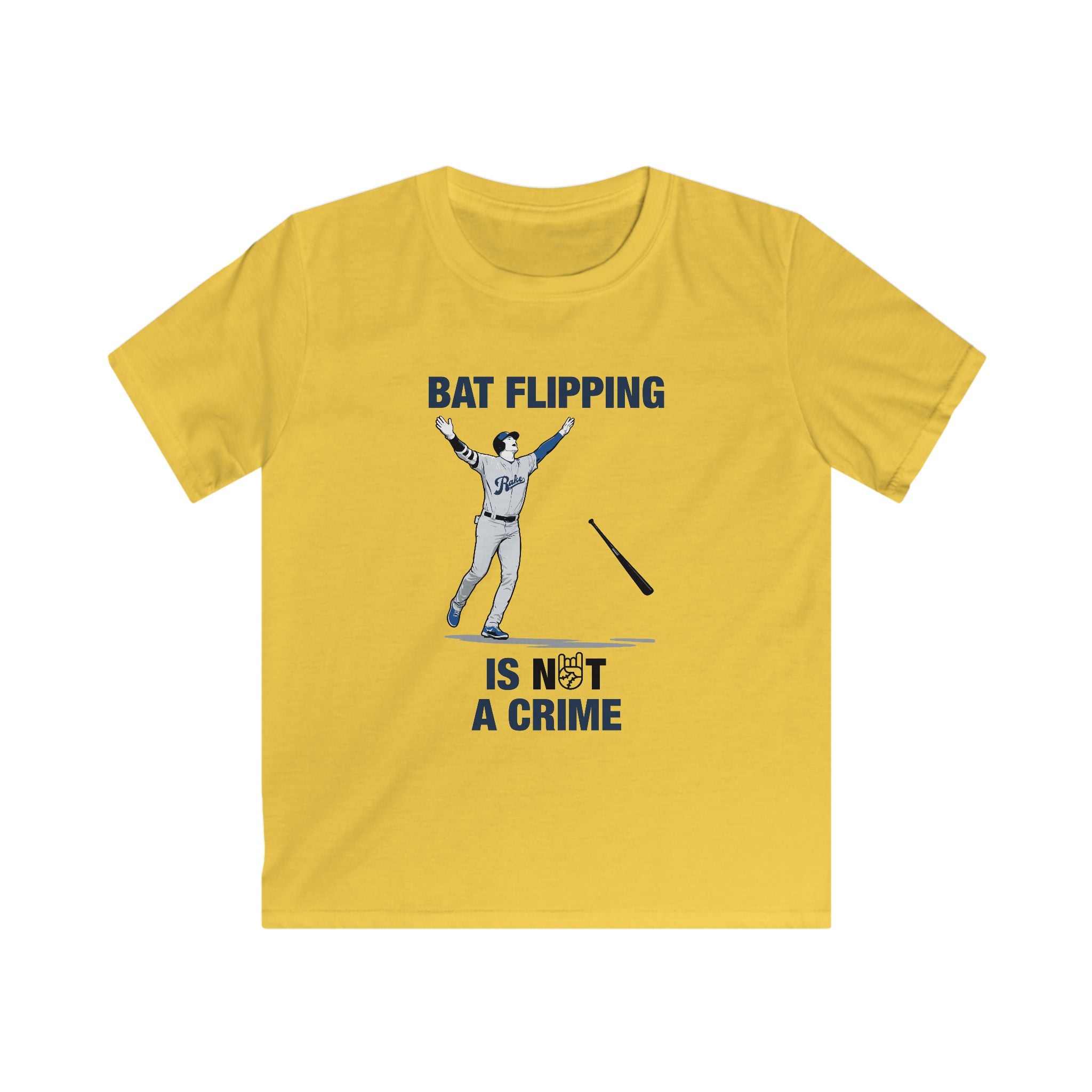 Kids Bat Flipping Is Not A Crime Tee - Rake Baseball Company - RAKE BASEBALL | BASEBALL T-SHIRT | BASEBALL CLOTHING | GOOD VIBES ONLY