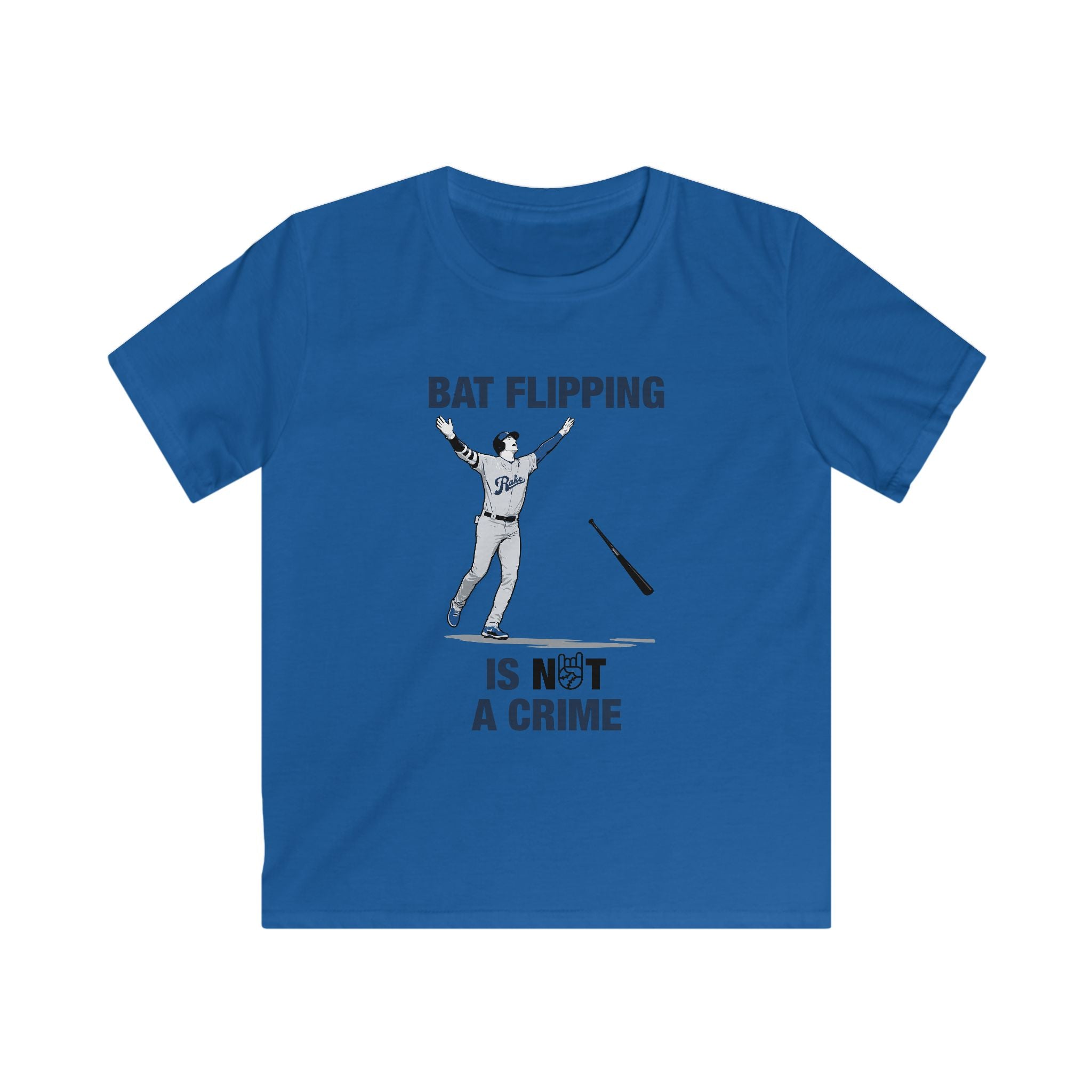 Kids Bat Flipping Is Not A Crime Tee - Rake Baseball Company - RAKE BASEBALL | BASEBALL T-SHIRT | BASEBALL CLOTHING | GOOD VIBES ONLY