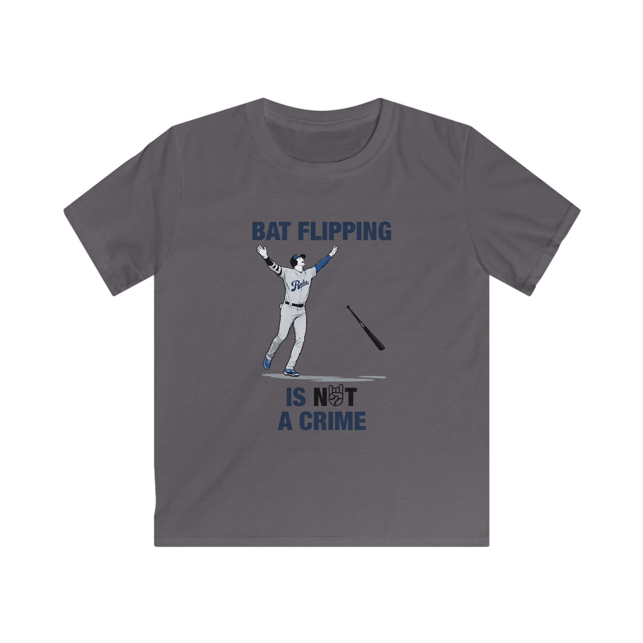Kids Bat Flipping Is Not A Crime Tee - Rake Baseball Company - RAKE BASEBALL | BASEBALL T-SHIRT | BASEBALL CLOTHING | GOOD VIBES ONLY