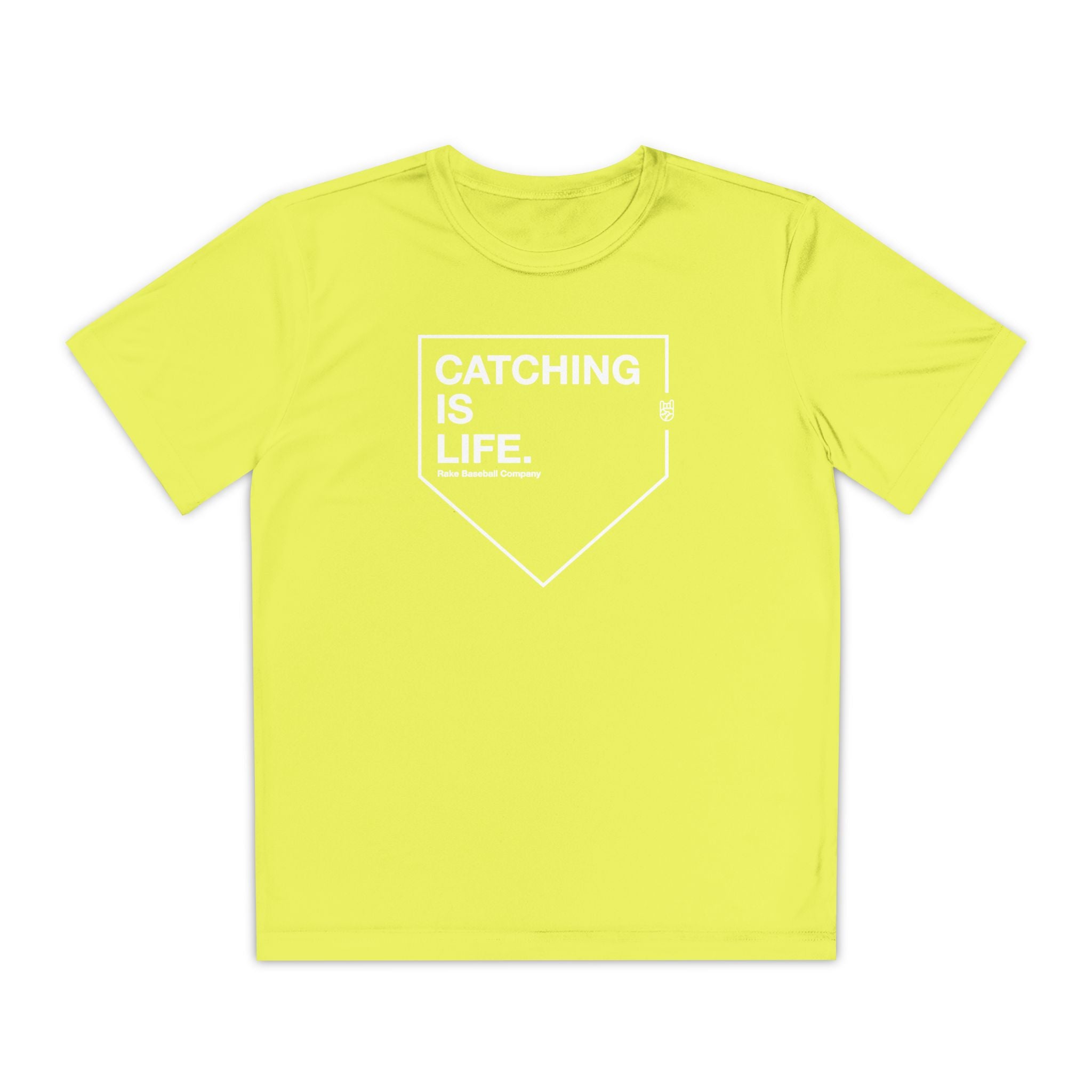 Kids Catching Is Life Dry Fit Tee - Rake Baseball Company - RAKE BASEBALL | BASEBALL T-SHIRT | BASEBALL CLOTHING | GOOD VIBES ONLY
