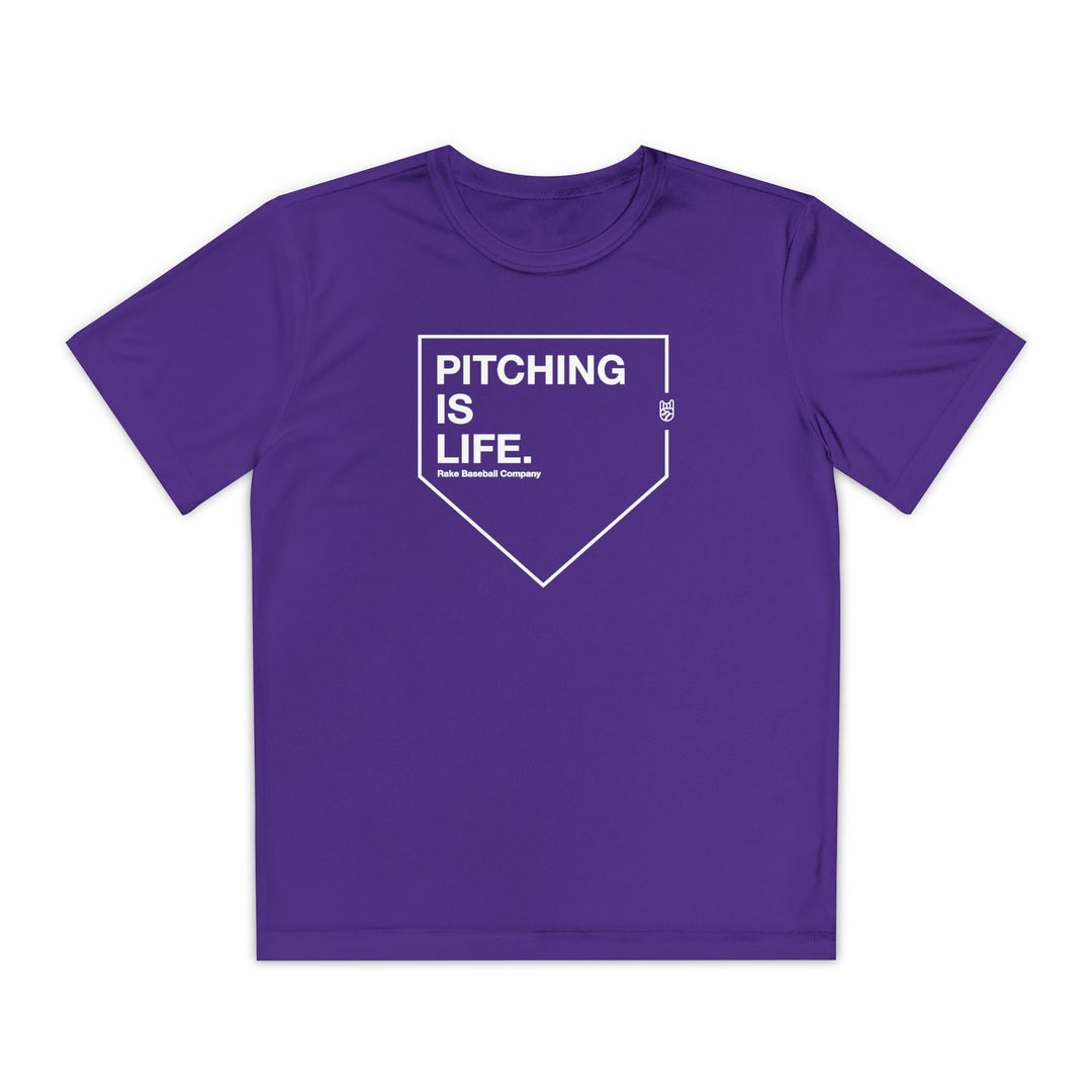 Kids Pitching Is Life Dry Fit Tee - Rake Baseball Company - RAKE BASEBALL | BASEBALL T-SHIRT | BASEBALL CLOTHING | GOOD VIBES ONLY